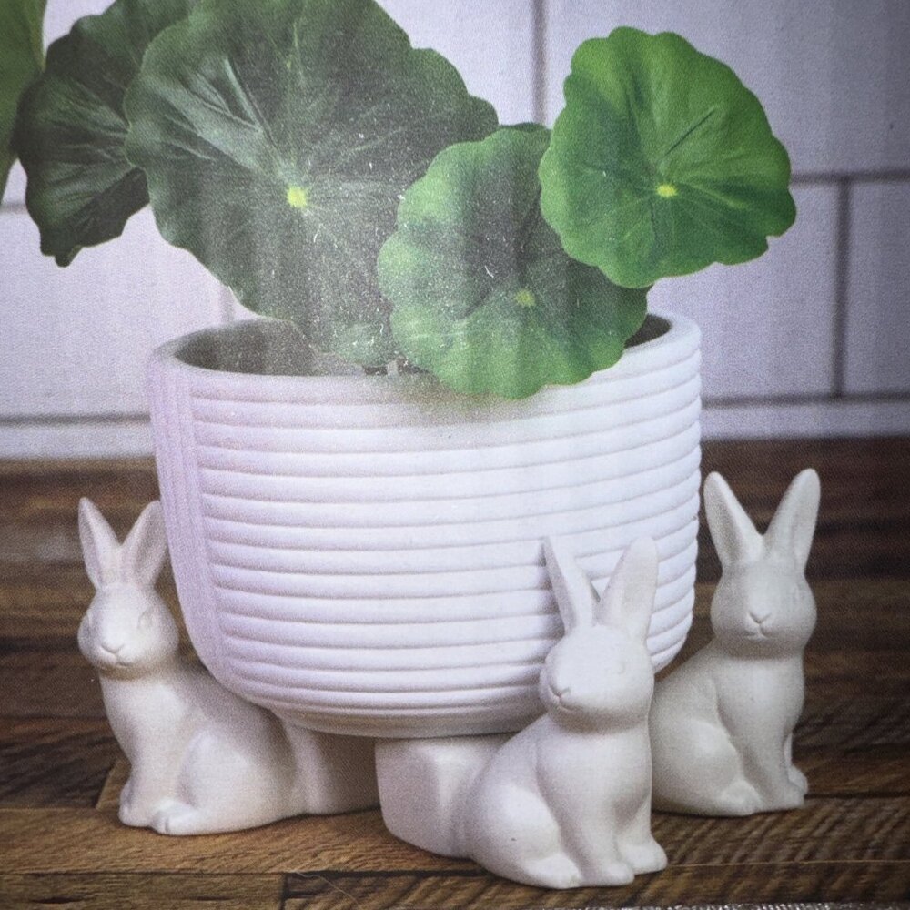 Target Easter Bullseye Rabbit Spring White Ceramic Bunny Plant Stand Figural - Picture 7 of 8